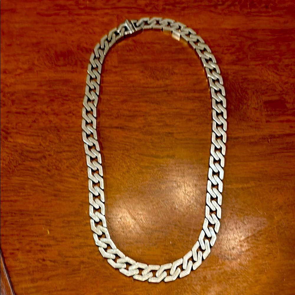 Men's White Gold over Steel Chain Necklace